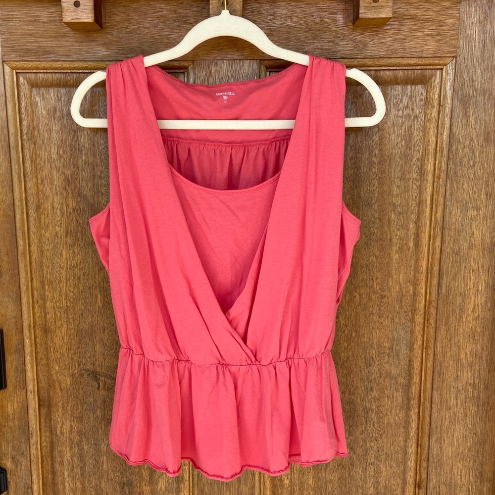 Garnet Hill | Coral Peplum Sleeveless Top, medium